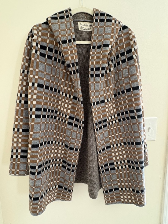 Anthropologie Sweaters - Anthropologie Wool Sweater Coat Hooded Plaid Coatigan Boho Cardigan Jacket chic